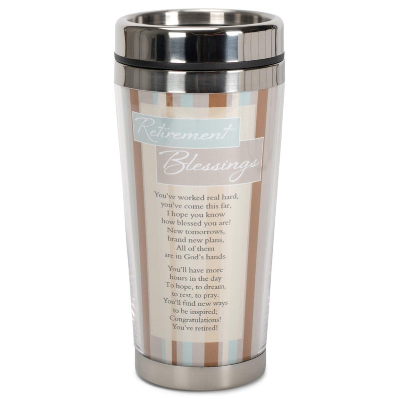 Retirement Blessings Brown Stripes 16 Oz Stainless Steel Insulated Travel Mug with Lid