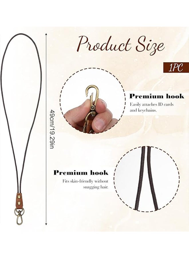 Leather Lanyard,Retro Leather Lanyards for ID Badges,Keys(13.8 In Neck Lanyard,Brown) - Image 2