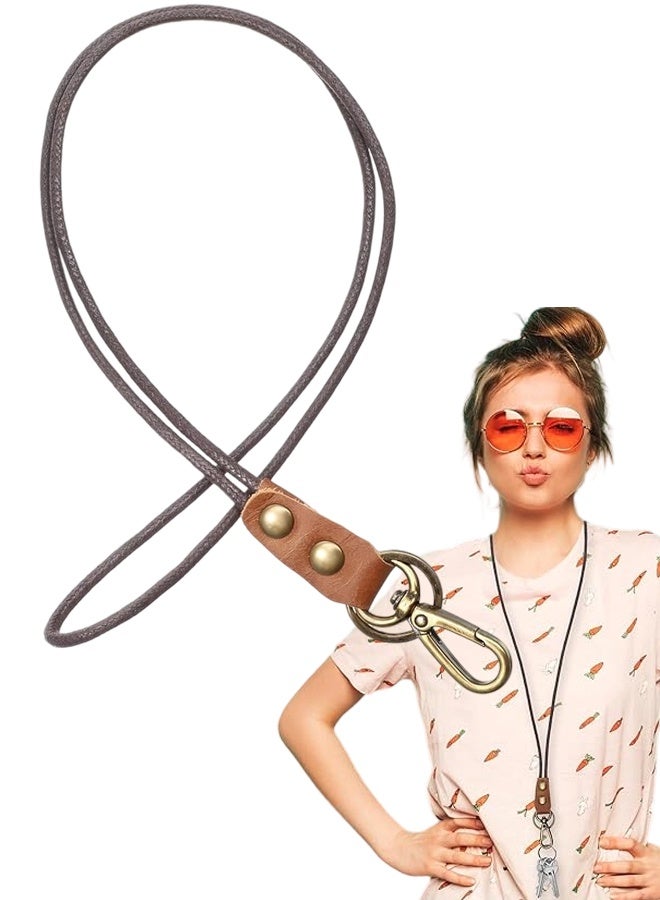 Leather Lanyard,Retro Leather Lanyards for ID Badges,Keys(13.8 In Neck Lanyard,Brown) - Image 1