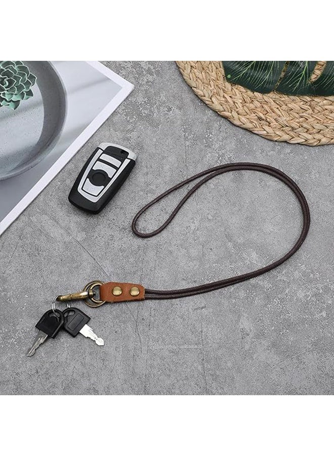 Leather Lanyard,Retro Leather Lanyards for ID Badges,Keys(13.8 In Neck Lanyard,Brown) - Image 3