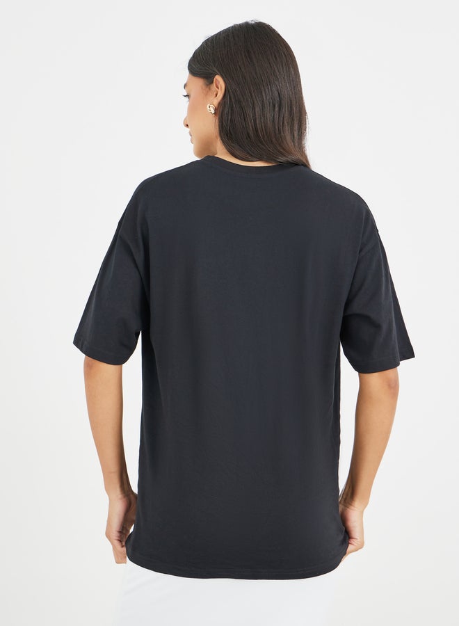 Styli Styli Slogan Print Short Sleeve Oversized T-Shirt  - Image 4