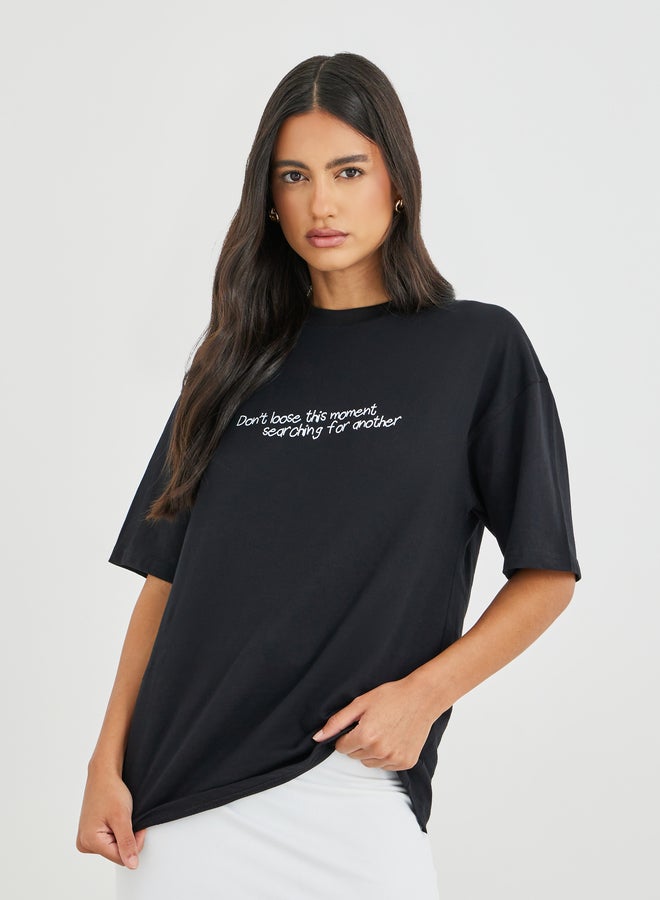 Styli Styli Slogan Print Short Sleeve Oversized T-Shirt  - Image 1