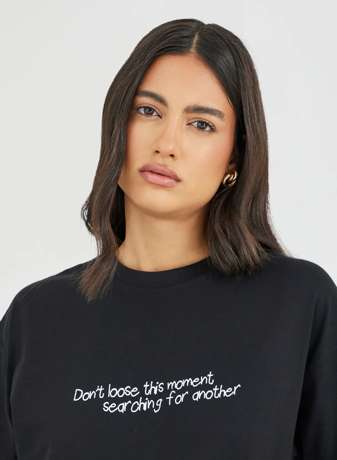 Styli Styli Slogan Print Short Sleeve Oversized T-Shirt