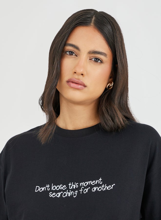 Styli Styli Slogan Print Short Sleeve Oversized T-Shirt  - Image 3