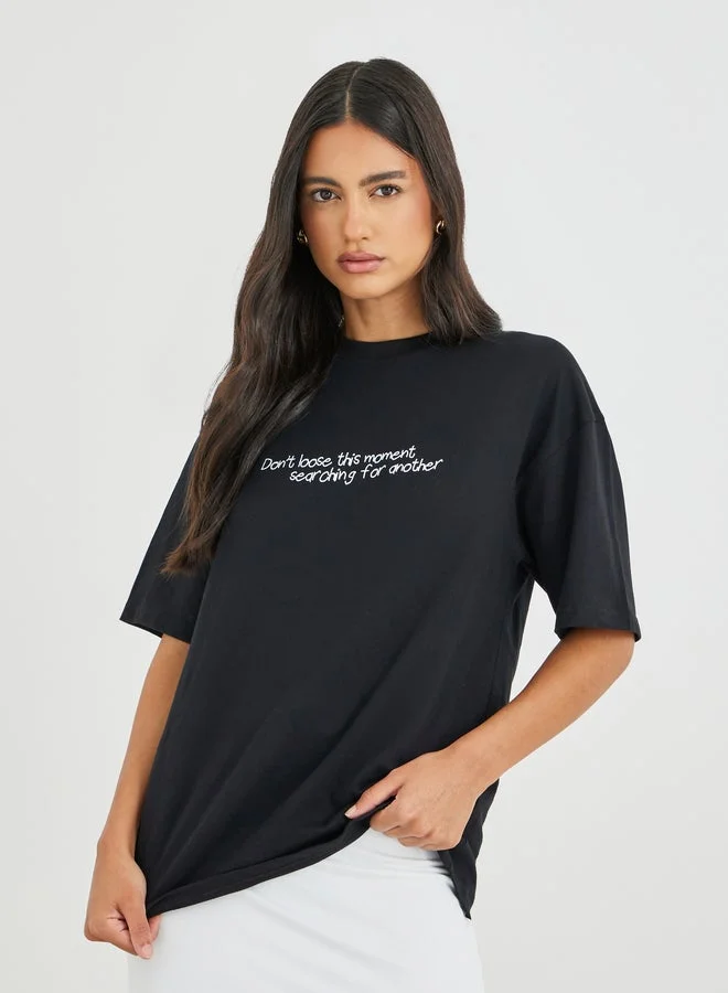 Slogan Print Short Sleeve Oversized T-Shirt