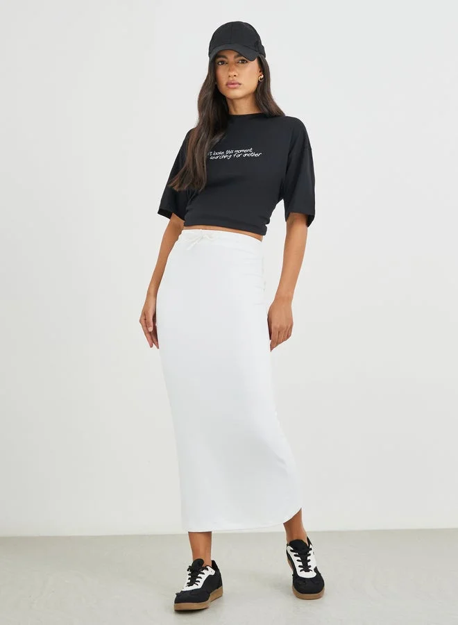 Styli Slogan Print Short Sleeve Oversized T-Shirt