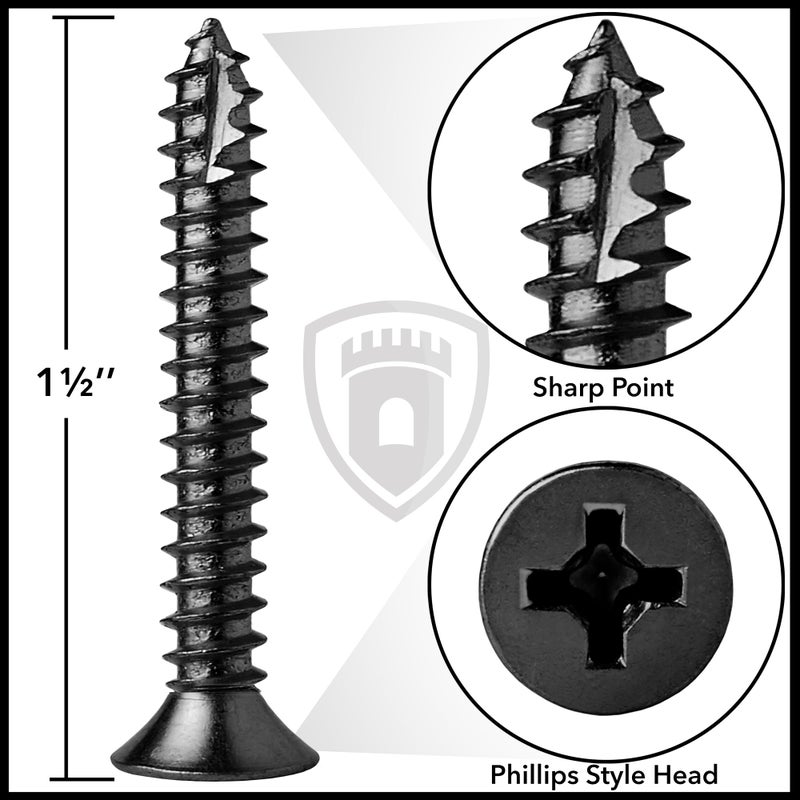 Cauldham Black Wood Screws #9 x 1-1/2 Inch for Door Hinges - 25 Pack - Image 4