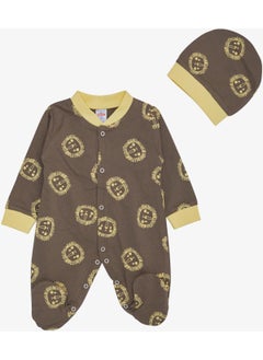 Breeze Baby Boy Booties Jumpsuit, Cute Lion Pattern, 0-6 Months, Mink  - Image 1