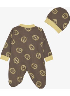 Breeze Baby Boy Booties Jumpsuit, Cute Lion Pattern, 0-6 Months, Mink  - Image 2