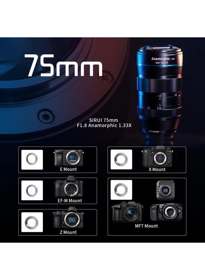 SIRUI 75mm Anamorphic Lens F1.8 1.33X APS-C (E Mount) - Image 5