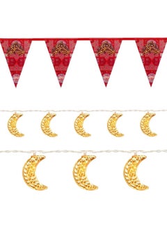 ماركة غير محددة فرع زينة رمضان خيامي 5 متر ورق كرتون + حبل زينة معدن بطول 3 متريعمل بالكهرباء - اضاءه ليد صفراء ، ذهبي معدني FZ4 (موديل 3) 