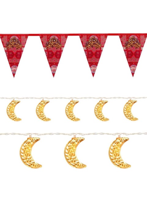 فرع زينة رمضان خيامي 5 متر ورق كرتون + حبل زينة معدن بطول 3 متريعمل بالكهرباء - اضاءه ليد صفراء ، ذهبي معدني FZ4 (موديل 3)