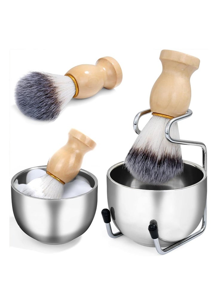 meayul Shaving Brush Set 3 in 1 Men Shaving Brush Kit with Badger Hair Shaving Brush Stainless Steel Soap Bowl Stand, Beard Shaving Cleaning Tool Professional Salon Tool for Men Father Husband Boyfriend Gift - Image 1