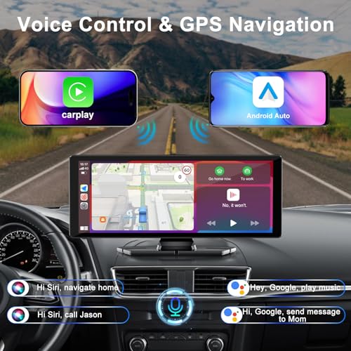 Accfly Carplay Screen for Car1026 HD Car Stereo for Apple Carplay Android Auto with Rotatable 4K Dash Cam HD Backup Camera Dual FrontInside Recording GPS Navigator for CarsTrucks - Image 3