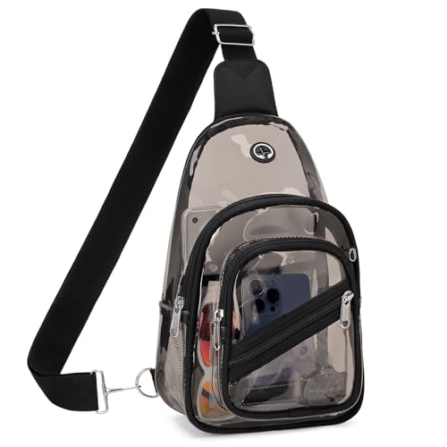 ASKSKY Clear Bag for Stadium Events Clear Backpack Purse for Women Waterproof PVC Crossbody Fanny Pack for Concert Football Sport Hiking Travel Semi Black - Image 1