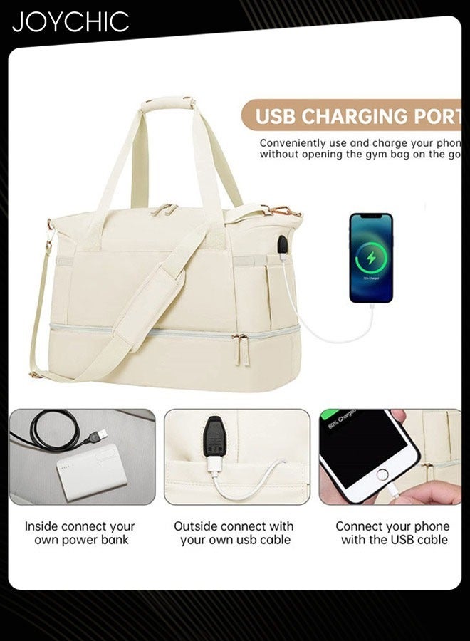 Joychic Women Waterproof Breathable Travel Duffel Bags Large Capacity Gym Handbag with Dry Wet Separated Pocket for Sport Yoga Travel Fitness Beige - Image 1