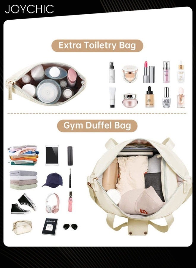 Joychic Women Waterproof Breathable Travel Duffel Bags Large Capacity Gym Handbag with Dry Wet Separated Pocket for Sport Yoga Travel Fitness Beige - Image 2
