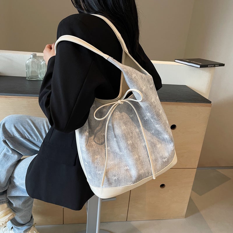 Korean Style Retro Large Capacity Underarm Bag Women'S 2024 Super Popular Bow Tote Bag Portable Shoulder Bag - Image 4