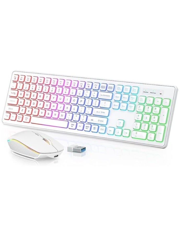 Backlit 2.4G Wireless Keyboard and Mouse Combo Rechargeable for Office Home, USB ChargingFull Size Ergonomic Tilt Angle Keyboard with Mouse for Mac OS, for Windows - Image 1