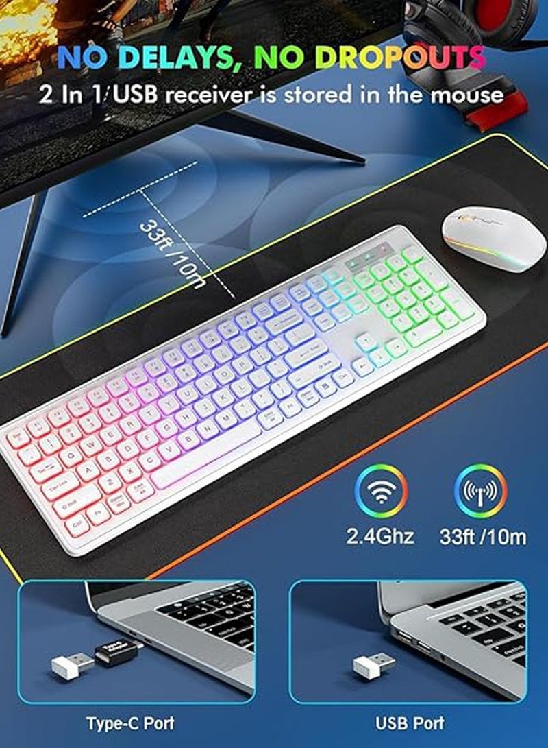 Backlit 2.4G Wireless Keyboard and Mouse Combo Rechargeable for Office Home, USB ChargingFull Size Ergonomic Tilt Angle Keyboard with Mouse for Mac OS, for Windows - Image 4
