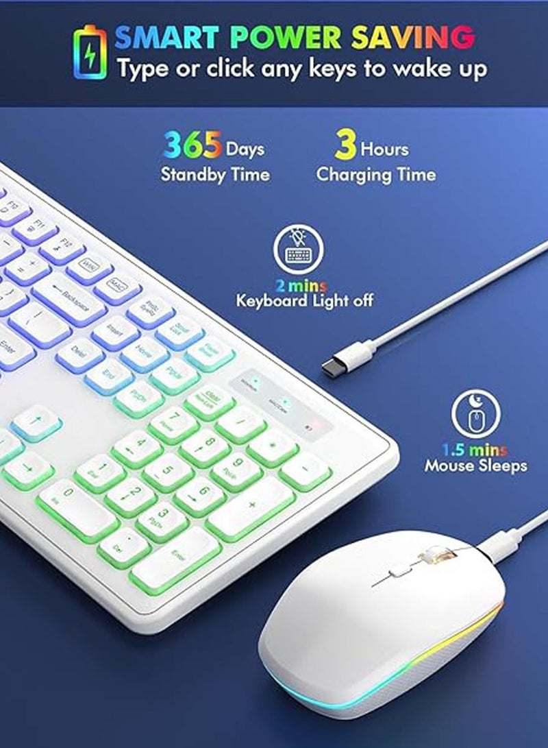 Backlit 2.4G Wireless Keyboard and Mouse Combo Rechargeable for Office Home, USB ChargingFull Size Ergonomic Tilt Angle Keyboard with Mouse for Mac OS, for Windows - Image 2