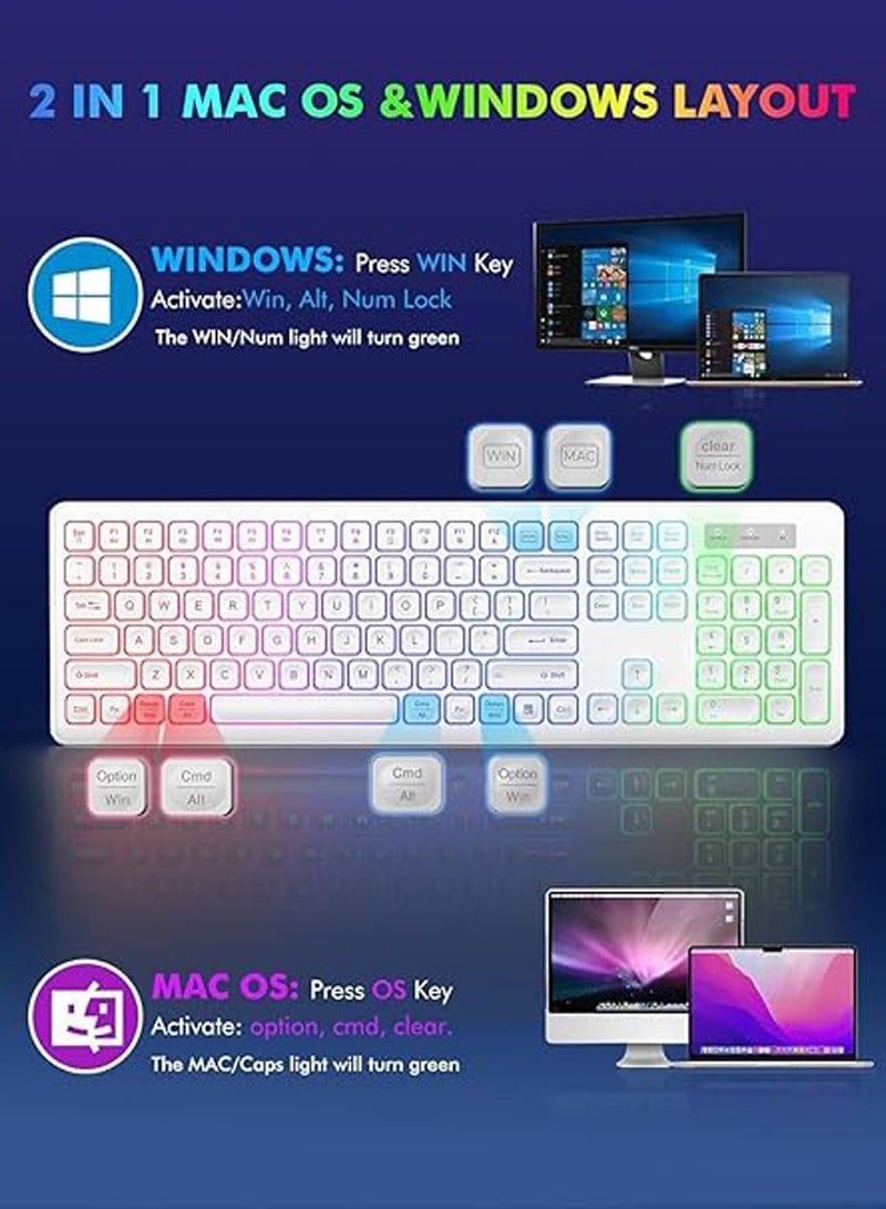 Backlit 2.4G Wireless Keyboard and Mouse Combo Rechargeable for Office Home, USB ChargingFull Size Ergonomic Tilt Angle Keyboard with Mouse for Mac OS, for Windows - Image 3