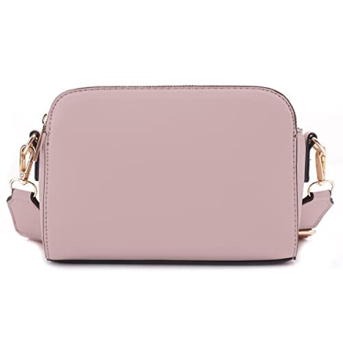 EVVE Triple Zip Small Crossbody Camera Bag with Wide Guitar Strap | Mauve - Image 2