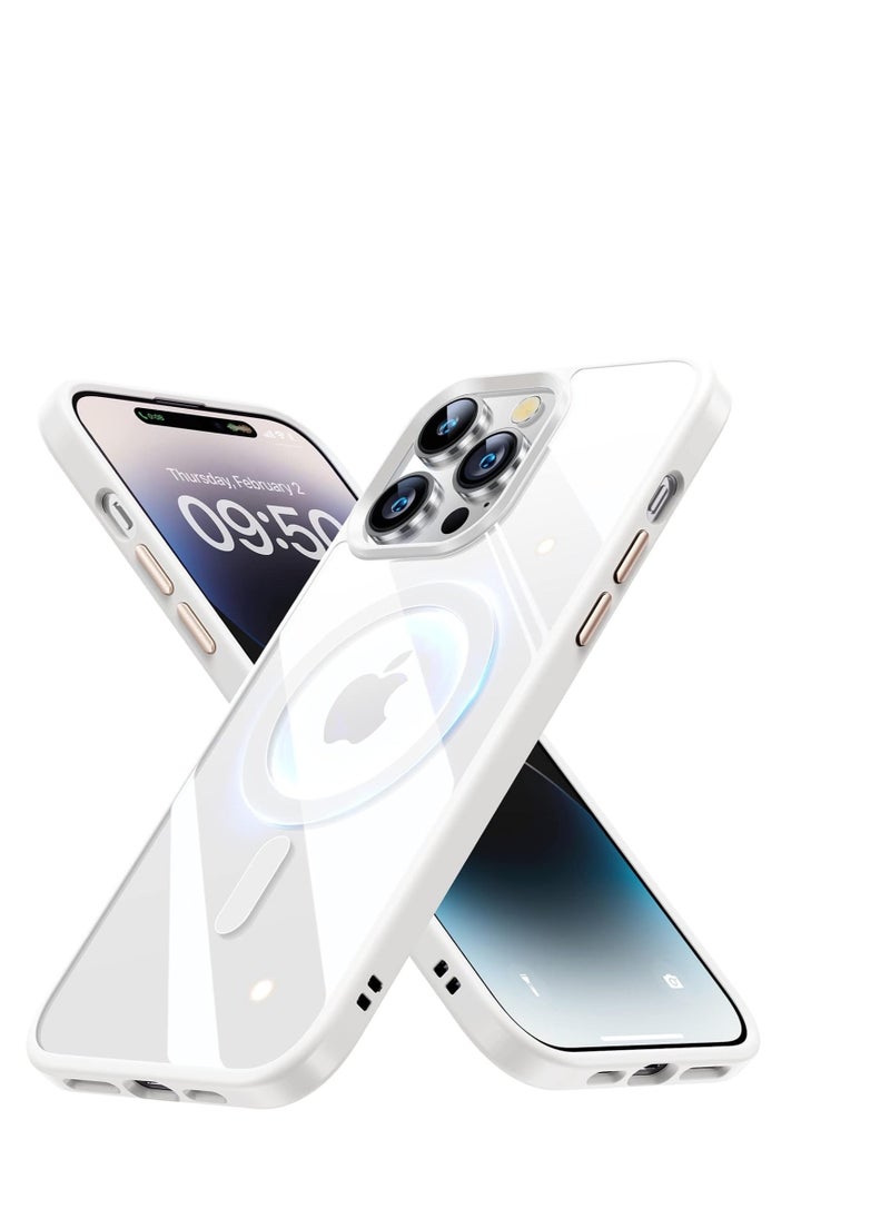 Generic - Built in Magnets Compatible with MagSafe Clear Hard PC Back Cover Soft TPU Frame Shockproof Protective Slim Bumper Case for iPhone 14 Pro Max white - Image 1