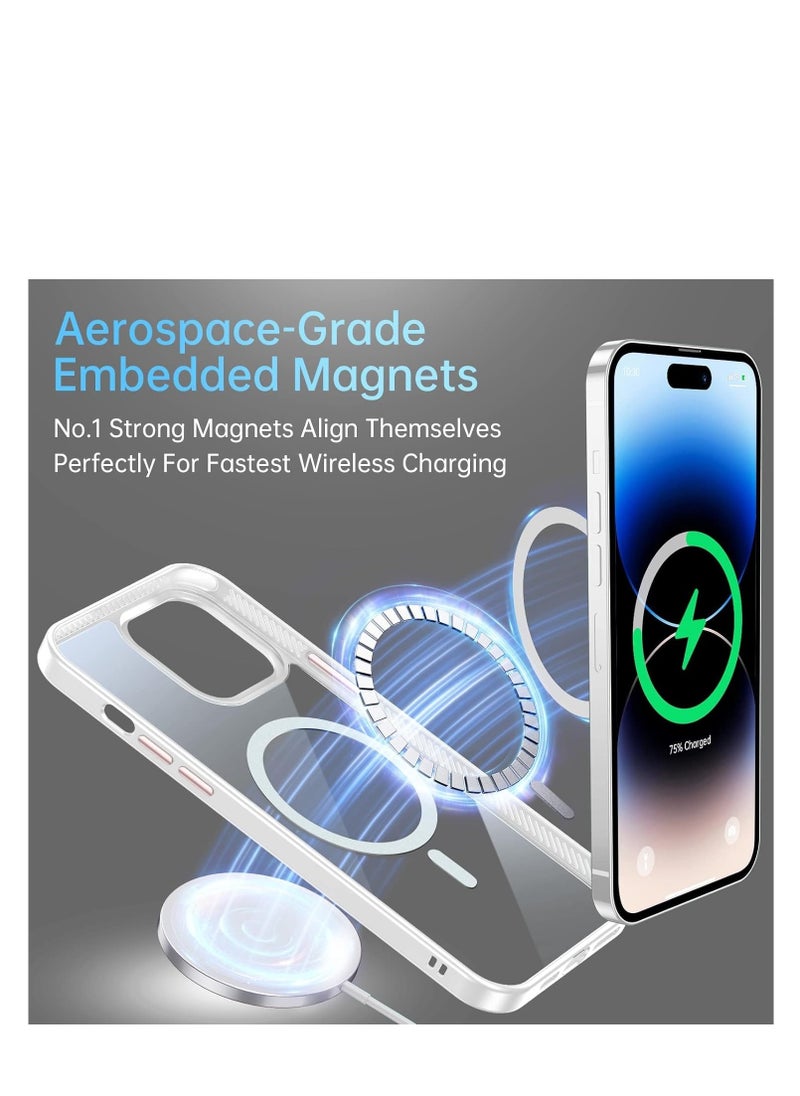 Generic - Built in Magnets Compatible with MagSafe Clear Hard PC Back Cover Soft TPU Frame Shockproof Protective Slim Bumper Case for iPhone 14 Pro Max white - Image 1