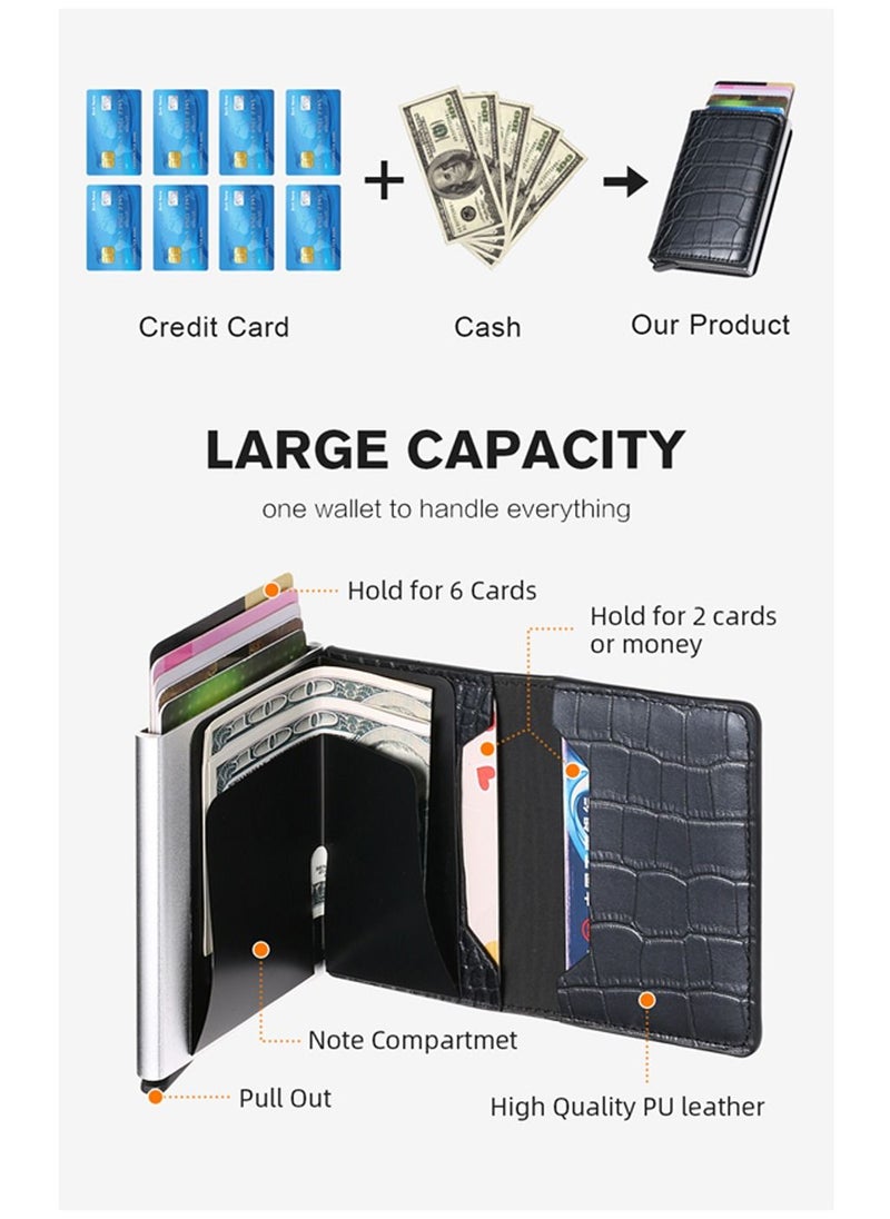 We Happy - RFID Protection Leather Cover Ultra-Thin Aluminum Case Premium Credit Card Holder Automatic Pop UP Wallet - Image 1