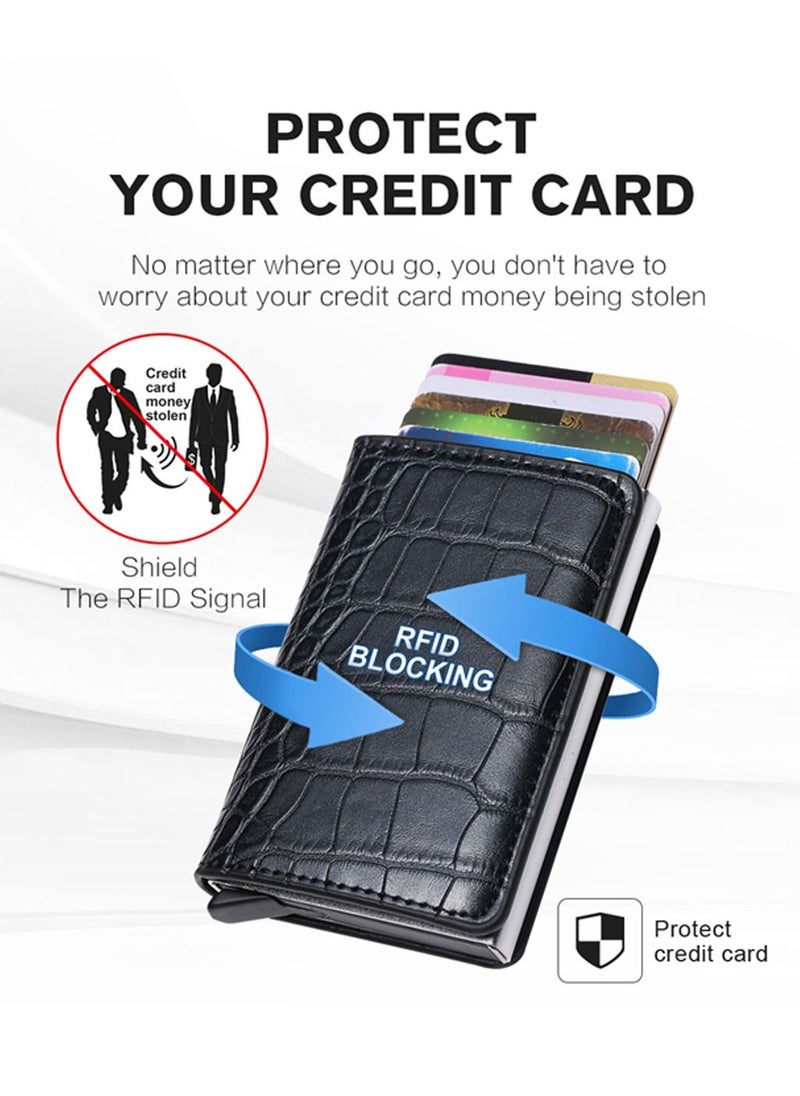 We Happy - RFID Protection Leather Cover Ultra-Thin Aluminum Case Premium Credit Card Holder Automatic Pop UP Wallet - Image 1