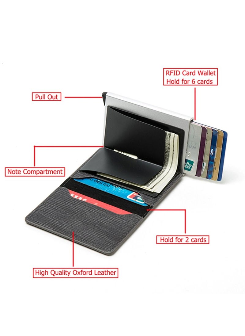 We Happy - RFID Protection Leather Cover Ultra-Thin Aluminum Case Premium Credit Card Holder Automatic Pop UP Wallet - Image 1