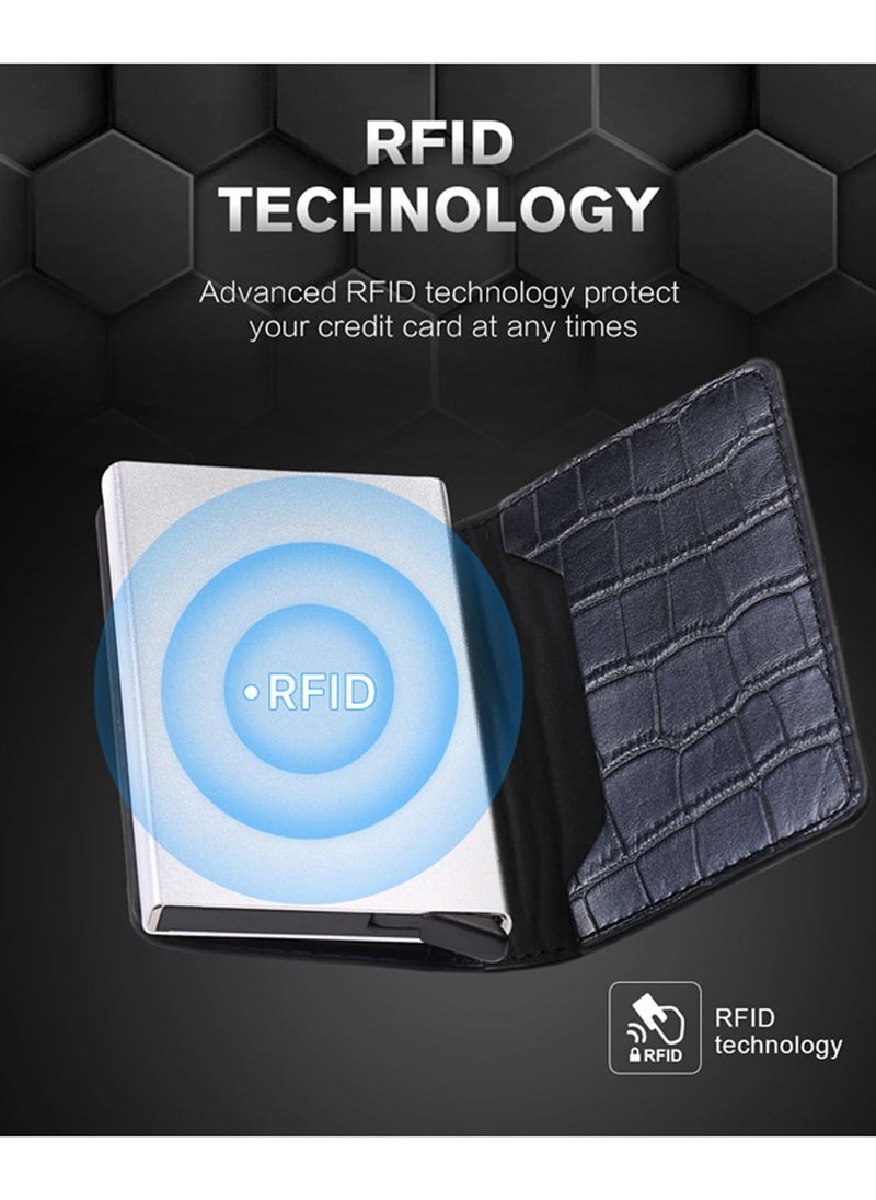 We Happy - RFID Protection Leather Cover Ultra-Thin Aluminum Case Premium Credit Card Holder Automatic Pop UP Wallet - Image 1