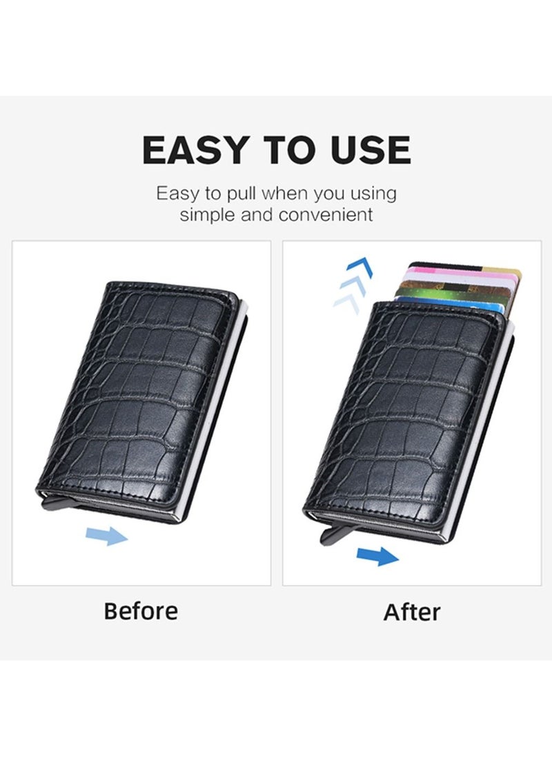 We Happy - RFID Protection Leather Cover Ultra-Thin Aluminum Case Premium Credit Card Holder Automatic Pop UP Wallet - Image 1