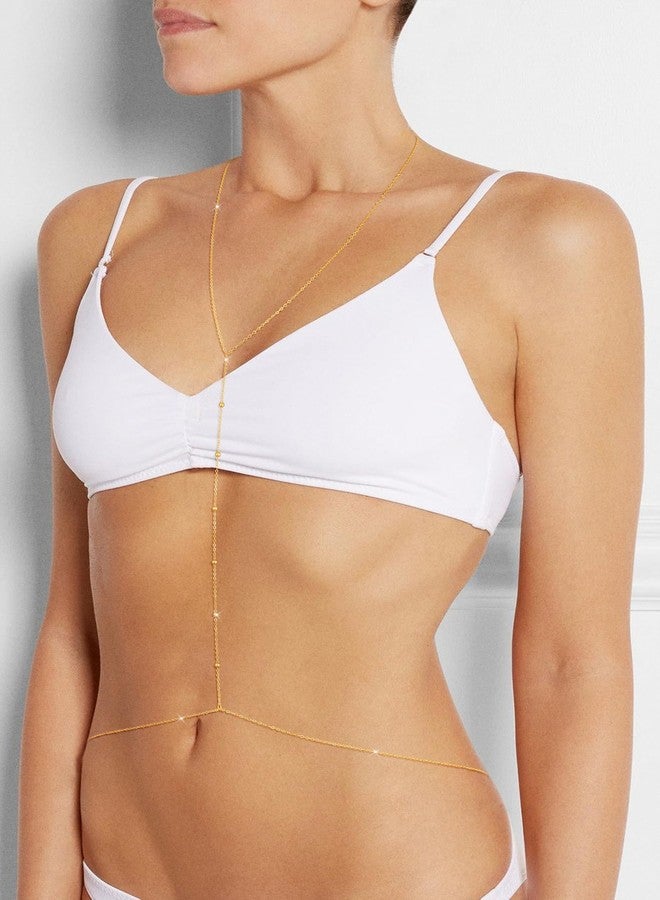 BERISO 14K Gold Plated Body Chain for Women - Sexy Waist Beads Chain, Adjustable Beach Body Jewelry, Elegant Bikini Belly Chain, Boho Festival Layered Body Jewelry (26.5-33 Inch), Body Chain-E, Stone - Image 4