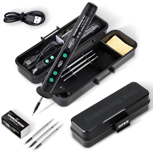 Serplex® 15W Handheld Soldering Iron Tool Kit with 3 Bits and Storage Box, USB Cordless Rechargeable Soldering Iron Pen 180-450°C Adjustable Welding Tool Kit for Electronics Repair Work - Black - Image 1