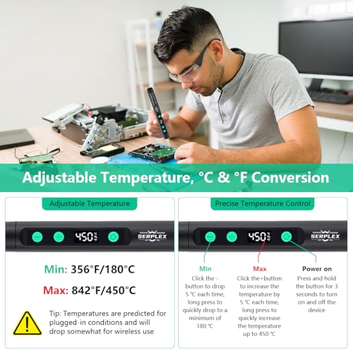 Serplex® 15W Handheld Soldering Iron Tool Kit with 3 Bits and Storage Box, USB Cordless Rechargeable Soldering Iron Pen 180-450°C Adjustable Welding Tool Kit for Electronics Repair Work - Black - Image 4