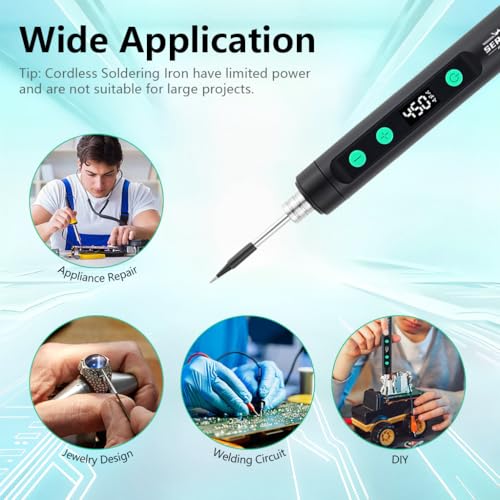 Serplex® 15W Handheld Soldering Iron Tool Kit with 3 Bits and Storage Box, USB Cordless Rechargeable Soldering Iron Pen 180-450°C Adjustable Welding Tool Kit for Electronics Repair Work - Black - Image 5