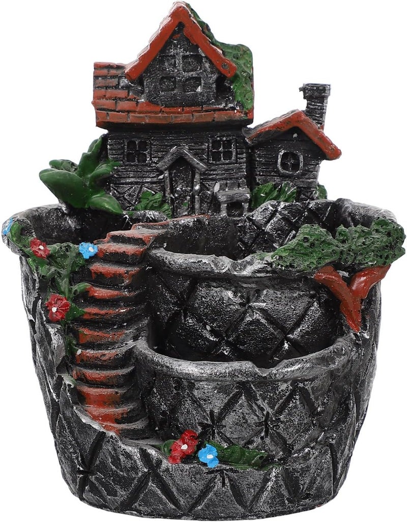 BESTonZON Decorative Resin Succulent Pot House-Shaped Planter for Indoor Outdoor Gardening, Small Greenery Container with Landscape Adornment for Patio and Home Decor - Image 1