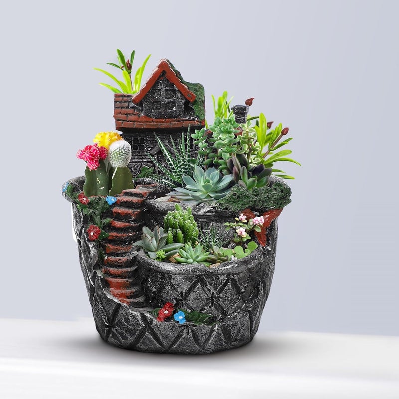 BESTonZON Decorative Resin Succulent Pot House-Shaped Planter for Indoor Outdoor Gardening, Small Greenery Container with Landscape Adornment for Patio and Home Decor - Image 4