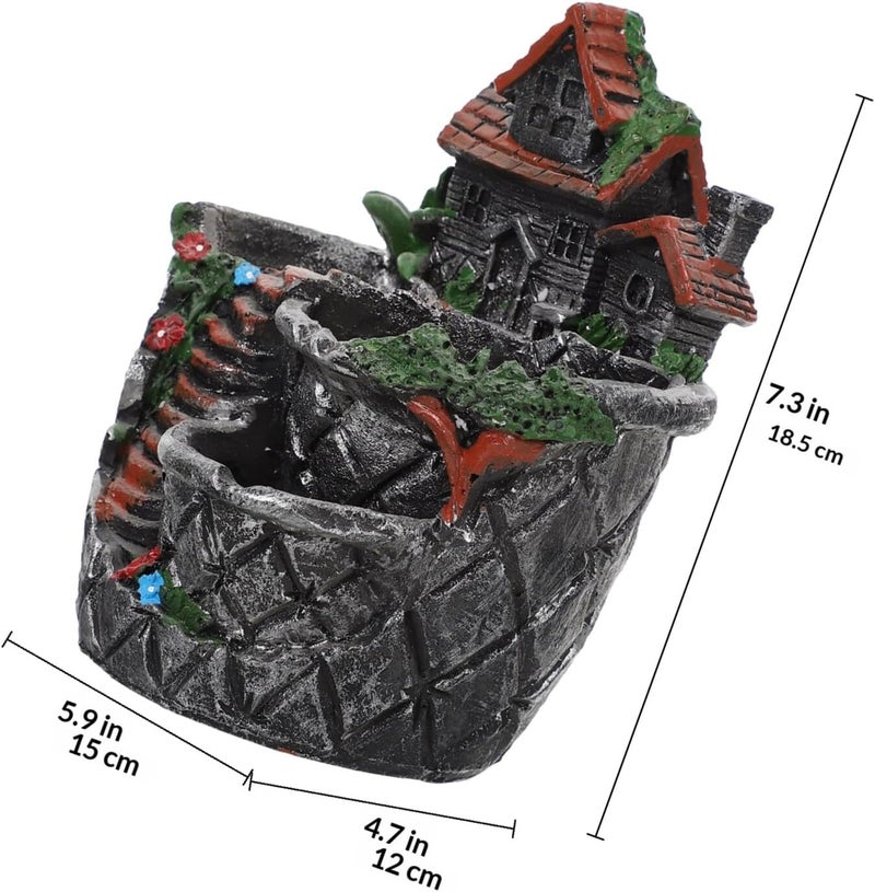 BESTonZON Decorative Resin Succulent Pot House-Shaped Planter for Indoor Outdoor Gardening, Small Greenery Container with Landscape Adornment for Patio and Home Decor - Image 2