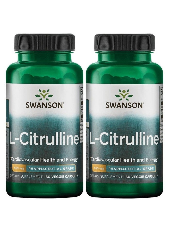 Swanson L-Citrulline - Natural Supplement Promoting Cardiovascular Health & Energy Support - Helps Increase Circulation - (60 Capsules, 850mg Each) (2 Pack)