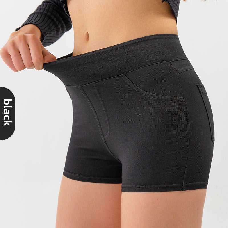 Generic High-Waist Denim Yoga Shorts for Women Black