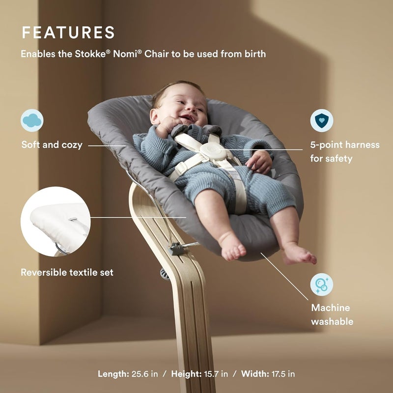 STOKKE طقم ستوكه نومي لحديثي الولادة أبيض رمادي رمل يشمل حزام أمان 5 نقاط مجموعة قماش قابلة للغسل وعكسية تناسب جميع كراسي ستوكه نومي - Image 2