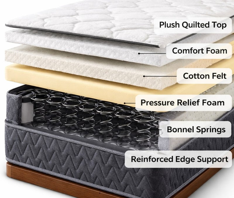 Rexal Home Cozy King Size Bonnell Spring Mattress with Pillow Top – 180 × 190 × 25 cm – Medium Firm Comfort - Image 3