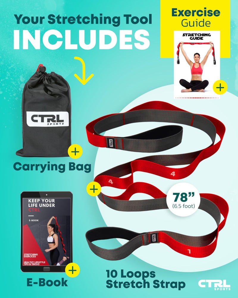 CTRL SPORTS Stretching Strap with Loops - Non Elastic Stretch Band for Physical Therapy, Yoga Strap for Stretching Equipment, Stretch Bands for Exercise and Flexibility - Fascia, Hamstring and Leg Stretcher Belt  - Image 2