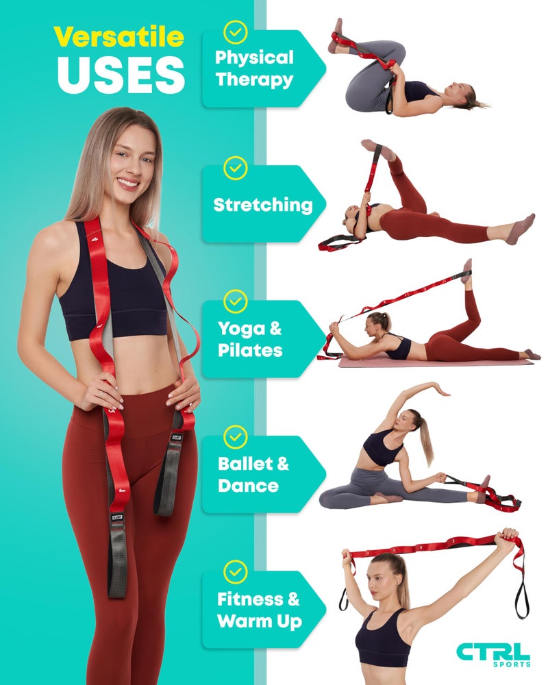 CTRL SPORTS Stretching Strap with Loops - Non Elastic Stretch Band for Physical Therapy, Yoga Strap for Stretching Equipment, Stretch Bands for Exercise and Flexibility - Fascia, Hamstring and Leg Stretcher Belt  - Image 4
