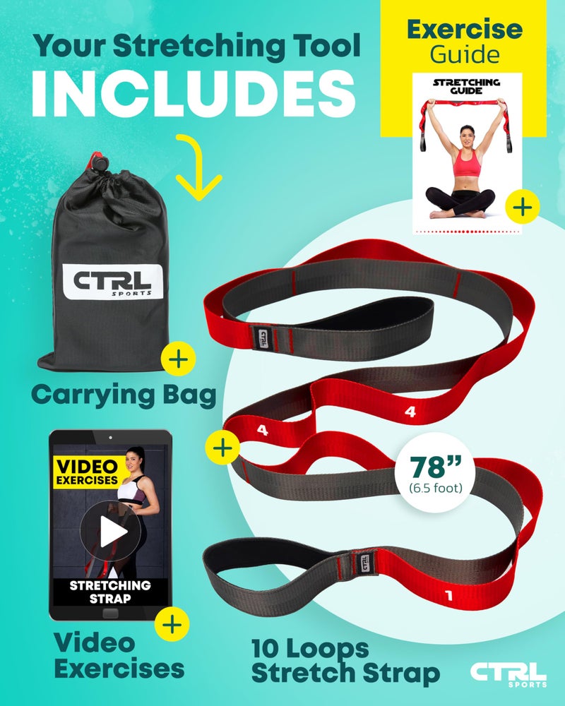 CTRL SPORTS Stretching Strap with Loops - Non Elastic Stretch Band for Physical Therapy, Yoga Strap for Stretching Equipment, Stretch Bands for Exercise and Flexibility - Fascia, Hamstring and Leg Stretcher Belt - Image 2