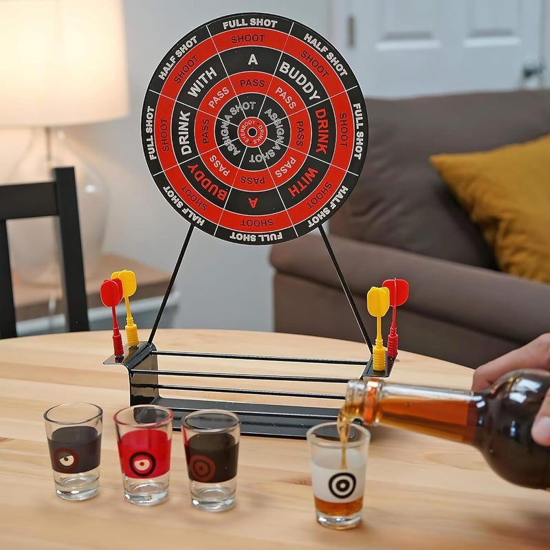 Go Hooked Dartboard Drinking Game for Bachelor Party, Friends & Family Nights | Fun Over with 4 Shot Glasses & 4 Darts | Friends Fun Bar Game Adult Party Supplies - Image 2