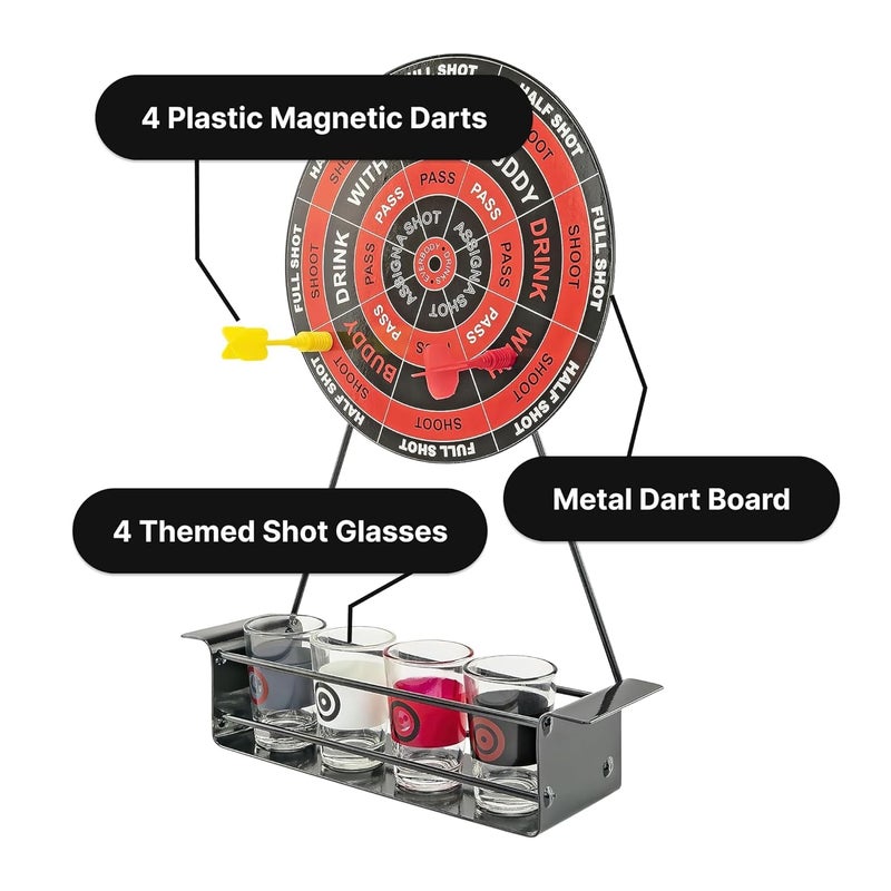 Go Hooked Dartboard Drinking Game for Bachelor Party, Friends & Family Nights | Fun Over with 4 Shot Glasses & 4 Darts | Friends Fun Bar Game Adult Party Supplies - Image 4